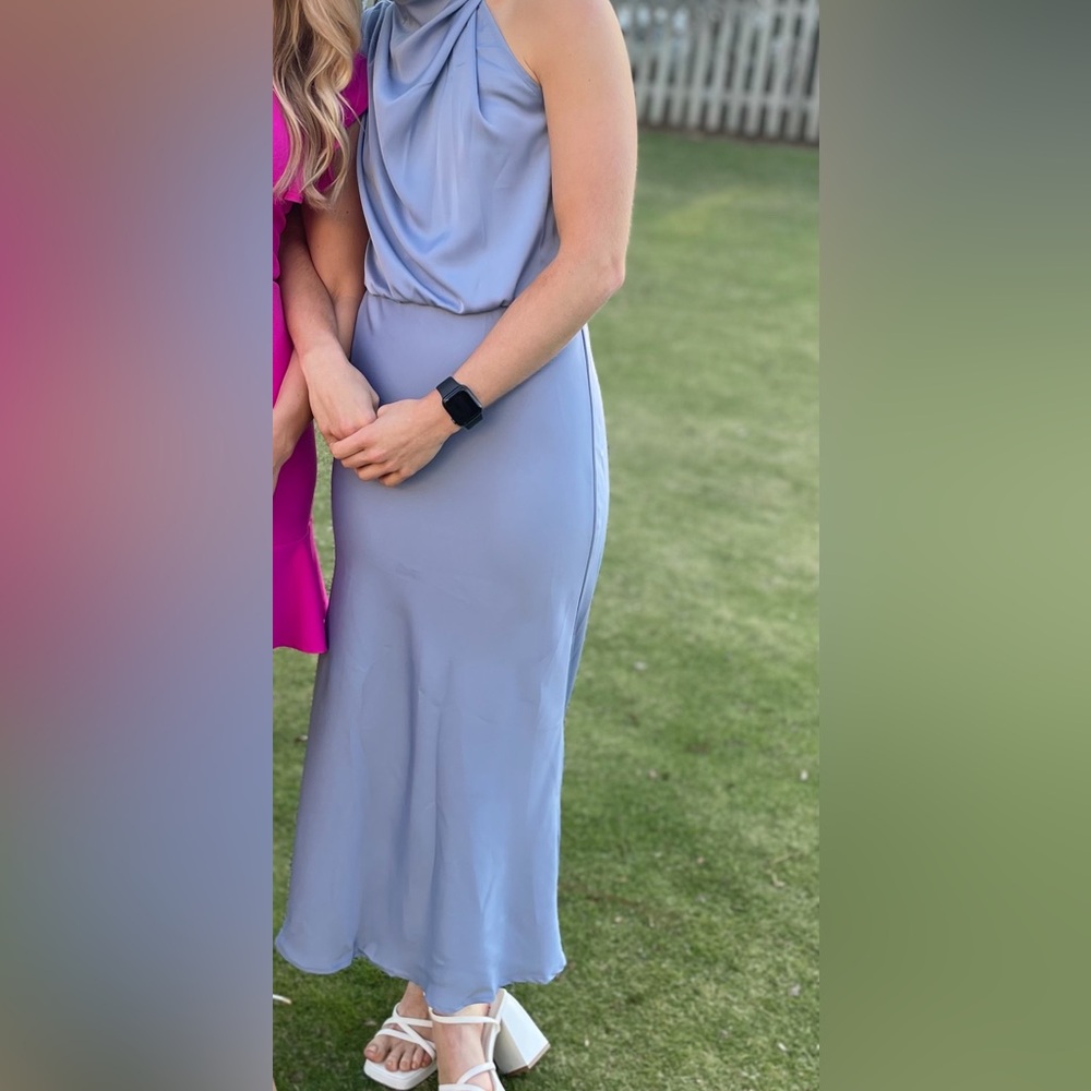 Blue Cowl Neck Sheath Dress for Wedding Guests